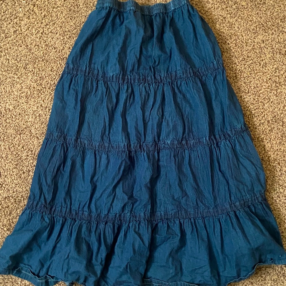 Blue denim maxi skirt